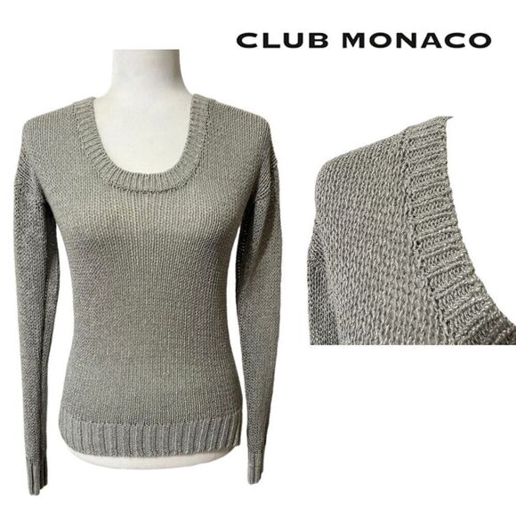 CLUB MONACO crew neck sweater loose knit metallic gray silver Sz Small - Picture 1 of 12